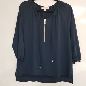 Navy blue Michael Kors top with gold zippers